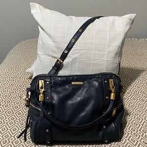 RebeccaMinkoff designer black leather bag with gold zippers 👜